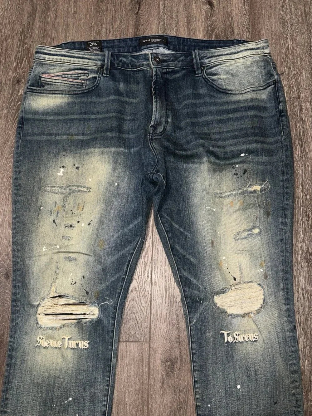 Cult of Individuality Rocker Slim Distressed Jeans Mens 44x33 Paint Splattered
